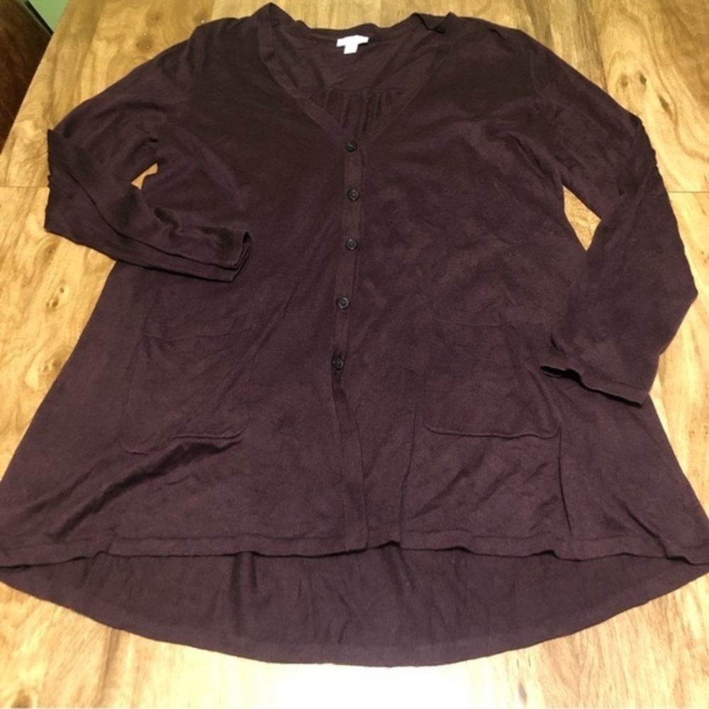 J Jill Purple Full Button Cardigan Sweater Pockets Women Size Large Petite